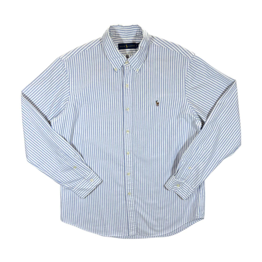 RALPH LAUREN Classic Blue White Striped Long Sleeve Button-Up Shirt