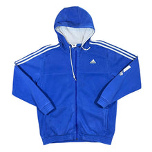 Load image into Gallery viewer, ADIDAS Three Stripe Classic Embroidered Mini Logo Blue Zip Hoodie
