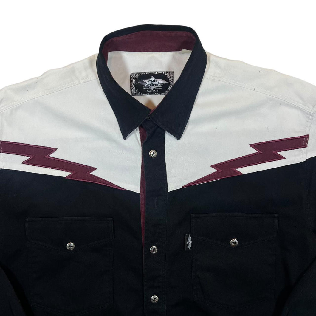 Vintage Stars & Striped Cowboy Western Colour Block Cotton Long Sleeve Shirt