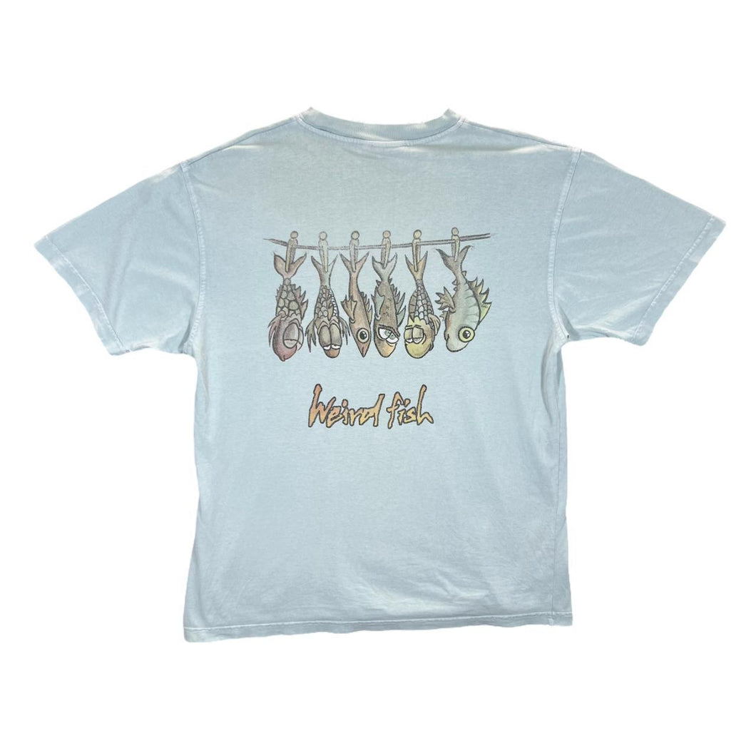Early 00's WEIRD FISH Cartoon Novelty Logo Spellout Graphic T-Shirt