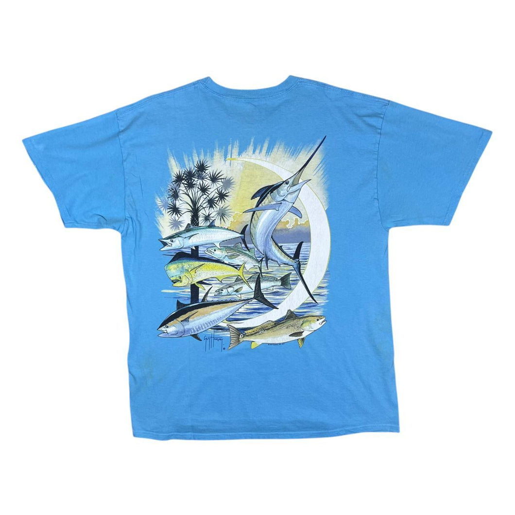 GUY HARVEY Fishing Nature Wildlife Pocket Logo Graphic Blue T-Shirt