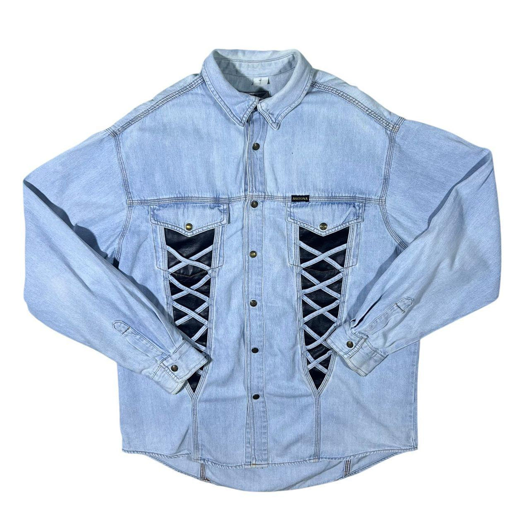 Vintage Arizona Cowboy Western Light Blue Denim Popper Long Sleeve Shirt