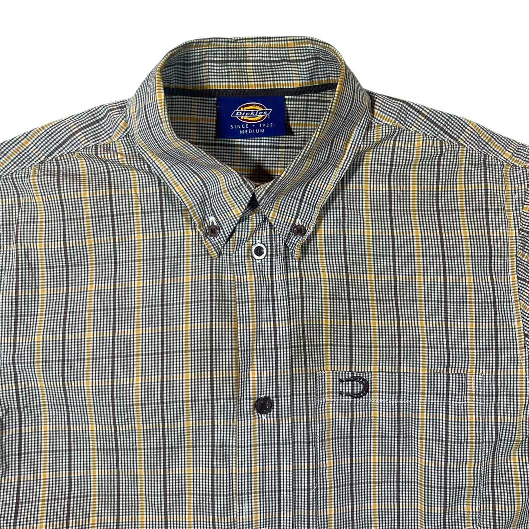 Dickies Brown White Orange Multi Check Short Sleeve Cotton Button-Up Shirt