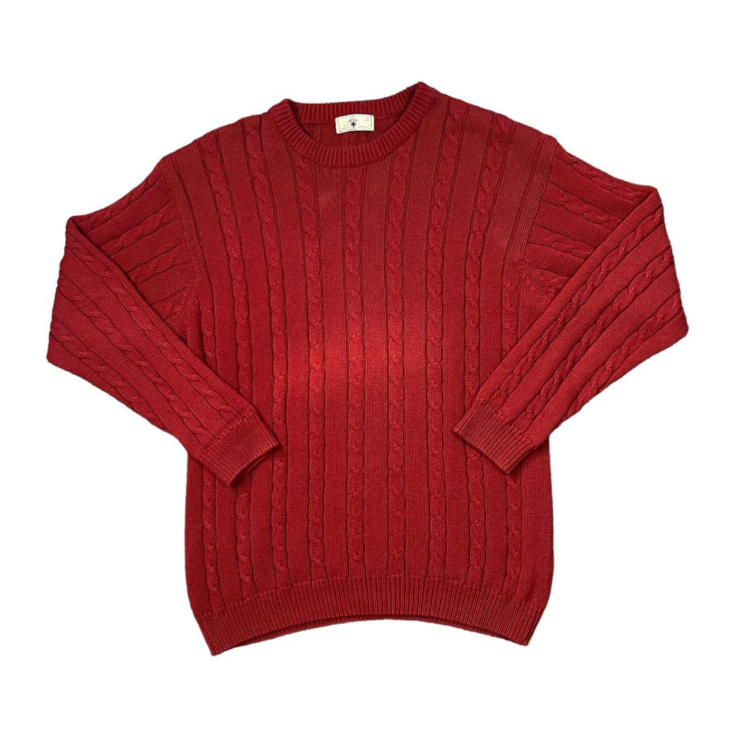 Early 00's BHS Classic Cotton Red Cable Knit Crewneck Sweater Jumper