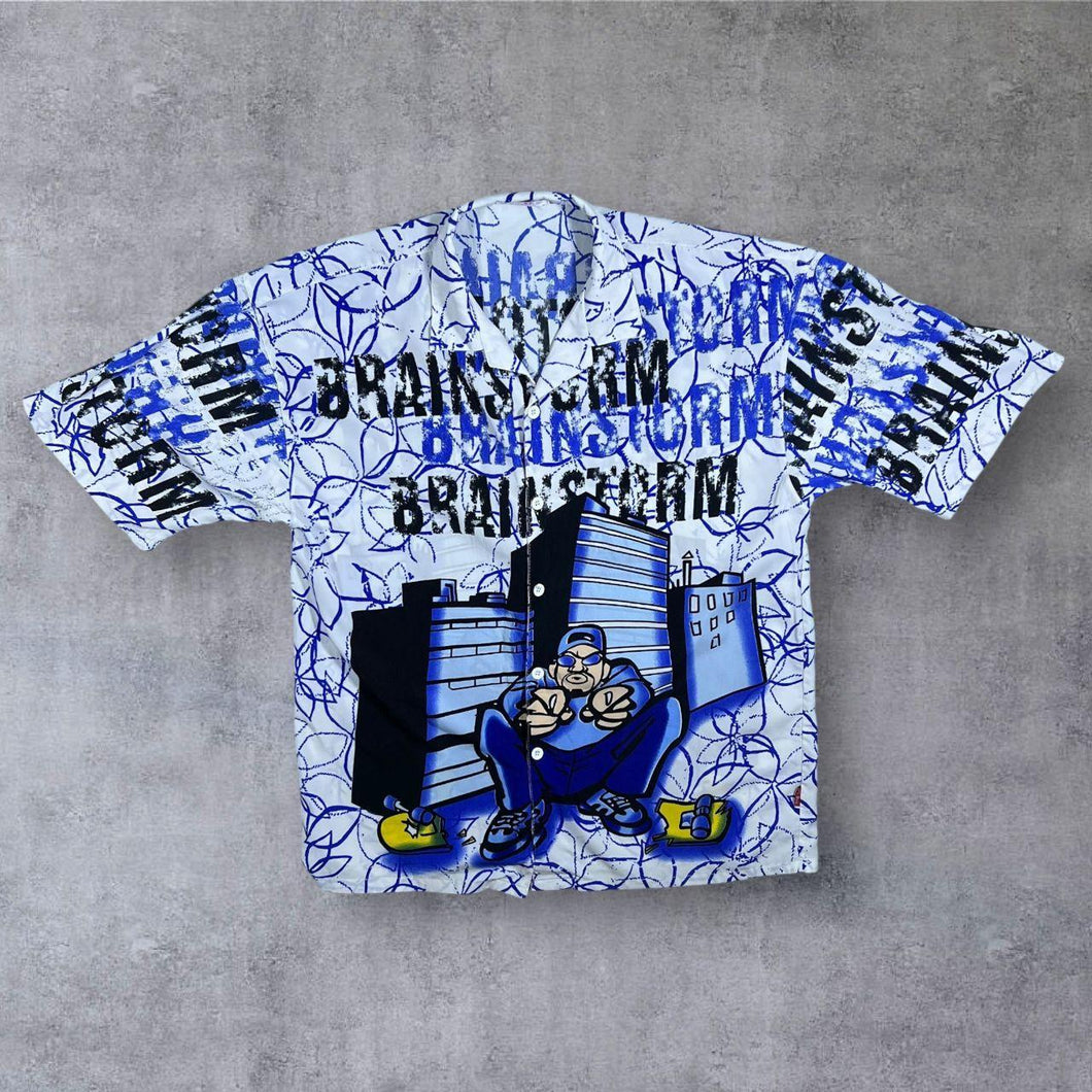 Early 00's K's Dee Fashion Y2K Hip Hop Graffiti Patterned Short Sleeve Shirt