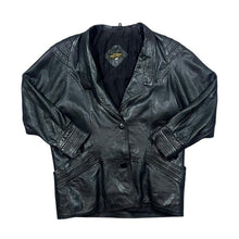 Load image into Gallery viewer, Vintage 90&#39;s MIMOSA Leather Garments Made In Cyprus Genuine Black Leather Button Jacket
