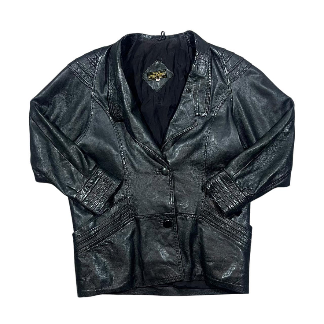 Vintage 90's MIMOSA Leather Garments Made In Cyprus Genuine Black Leather Button Jacket