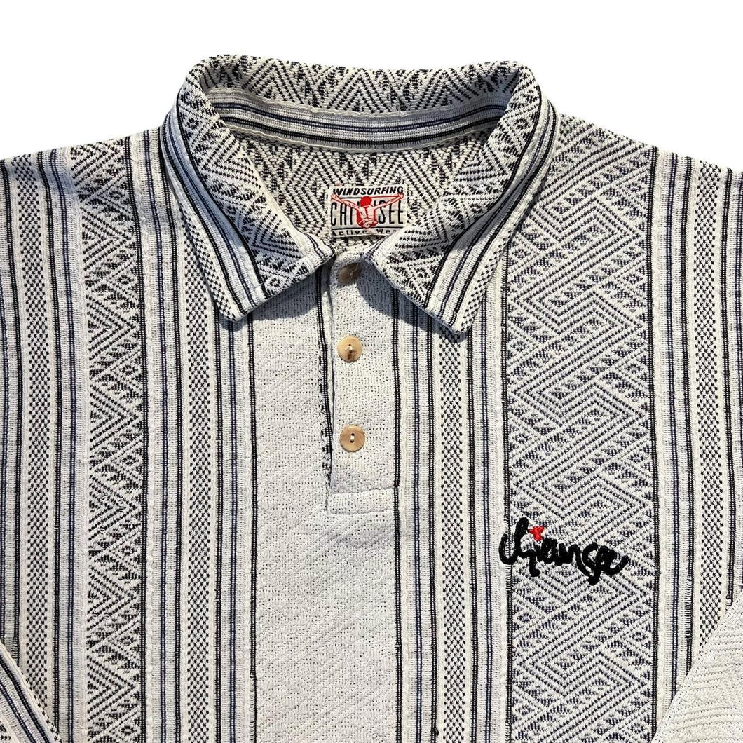 Vintage 90's Chiemsee Crazy Abstract Patterned Long Sleeve Polo Shirt