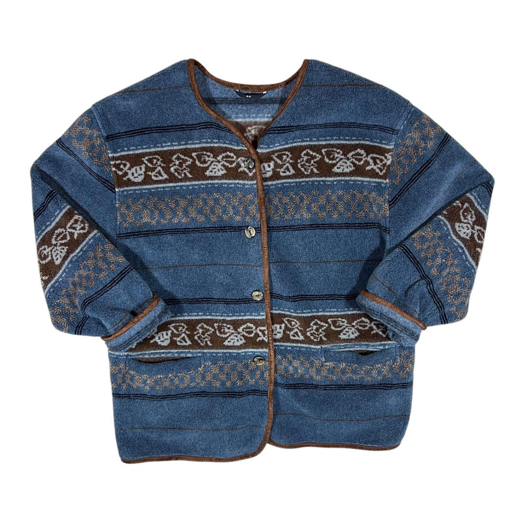 Vintage 90's Crazy Patterned Striped Button Fleece Sweatshirt Cardigan