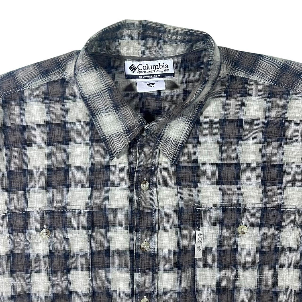 Columbia Sportswear Brown Grey Black Plaid Check Long Sleeve Shirt