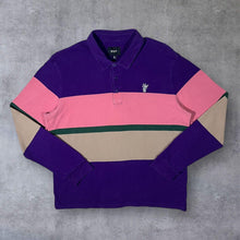Load image into Gallery viewer, HUF Mini Logo Skater Colour Block Purple Pink Long Sleeve Polo Shirt
