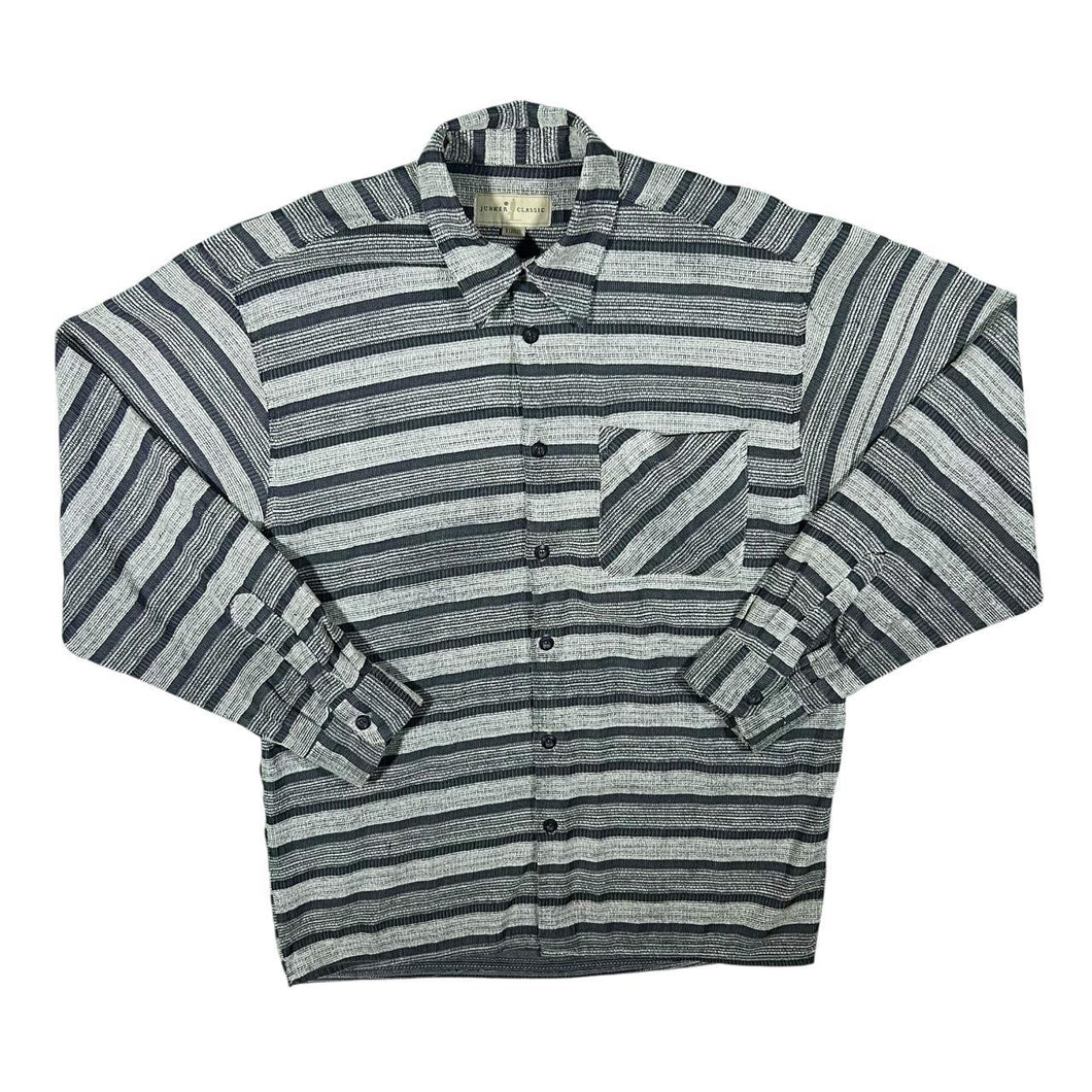 Vintage Junker Classic Grey Mix Striped Long Sleeve Polyester Flannel Shirt