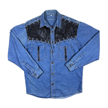 Load image into Gallery viewer, Vintage FORBIDDEN Cowboy Western Leather Panel Long Sleeve Denim Shirt
