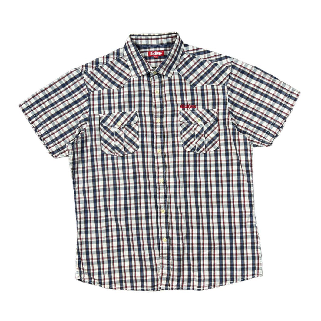 Early 00's KICKERS Embroidered Mini Logo Plaid Check Short Sleeve Cotton Shirt
