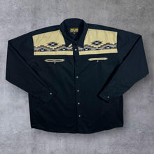 Load image into Gallery viewer, Vintage Atlas For Men Cowboy Western Embroidered Aztec Black Beige Cotton Long Sleeve Shirt
