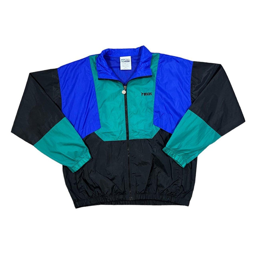 Vintage 90's DISCUS ATHLETIC Embroidered Mini Logo Colour Block Windbreaker Jacket