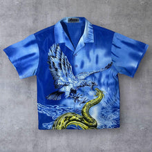 Load image into Gallery viewer, Early 00's B.A.M. Shirt Goth Y2K Eagle Serpent Graphic Blue Short Sleeve Shirt
