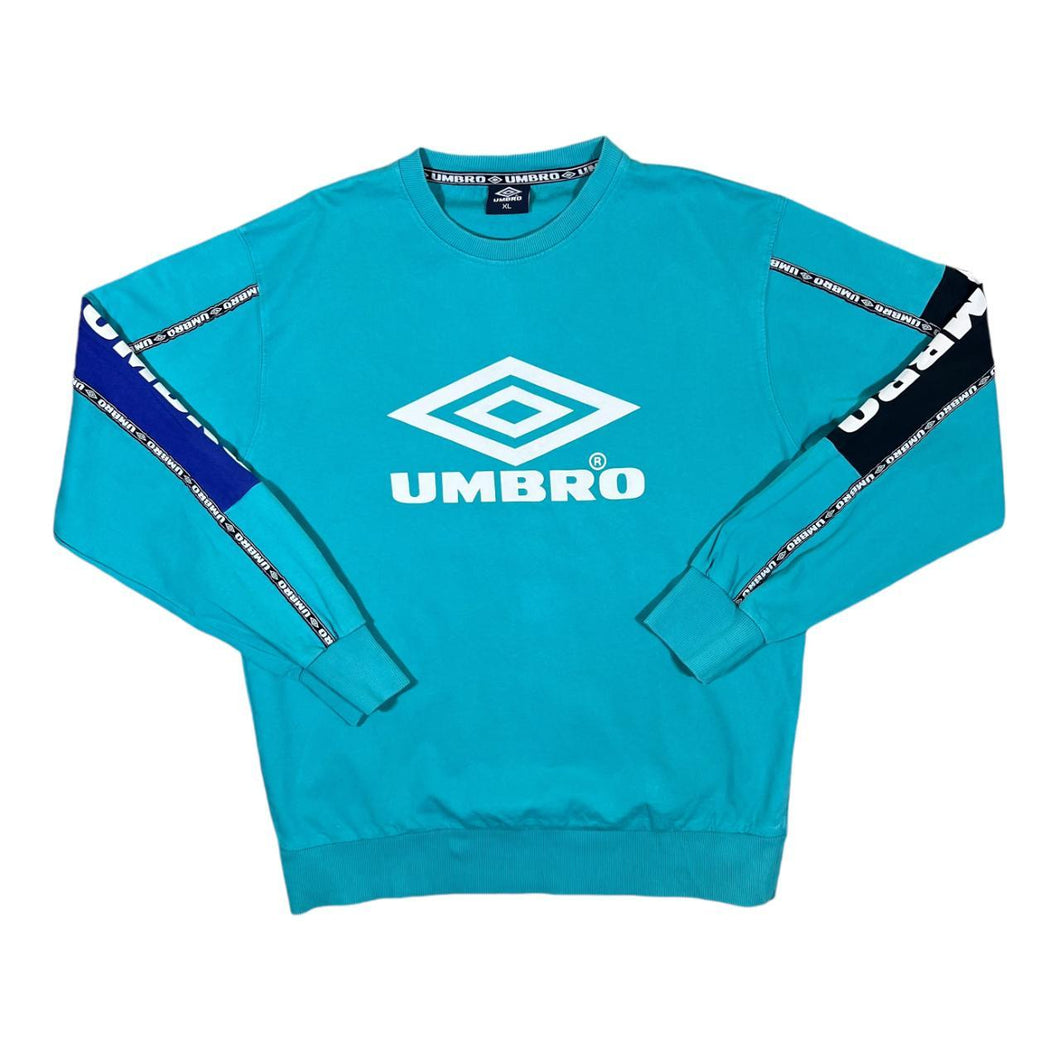 UMBRO Big Logo Spellout Graphic Tape Sleeve Turquoise Crewneck Sweatshirt