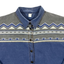 Load image into Gallery viewer, Vintage Forbidden Co. Cowboy Western Aztec Patterned Blue Long Sleeve Shirt
