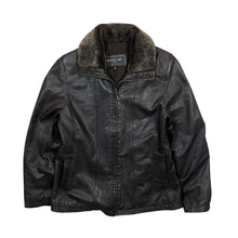 Load image into Gallery viewer, Vintage WOODLAND LEATHER Fleece Collared Brown Real Genuine Leather Zip Bomber Jacket
