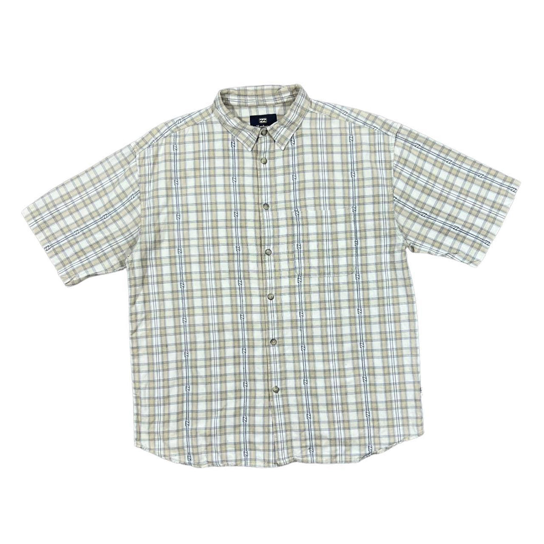 Early 00's BILLABONG Beige White Check Surfer Skater Short Sleeve Cotton Shirt