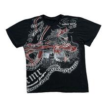Load image into Gallery viewer, Early 00&#39;s COMEOR DRAGON STREET FIGHTERS Gothic Biker Dragon Spellout Graphic T-Shirt

