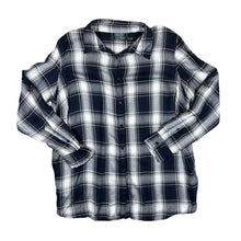 Load image into Gallery viewer, LAUREN RALPH LAUREN Black White Grey Plaid Check Lightweight Viscose Long Sleeve Shirt
