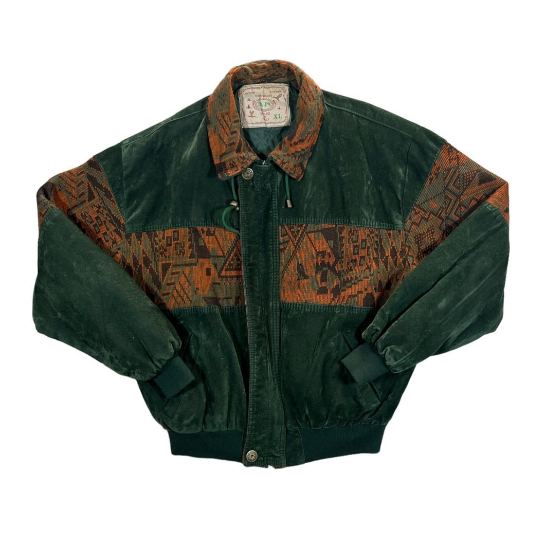 Vintage 90's DA.PA Styled In Italy Suede Effect Woven Patterned Panel Bomber Jacket