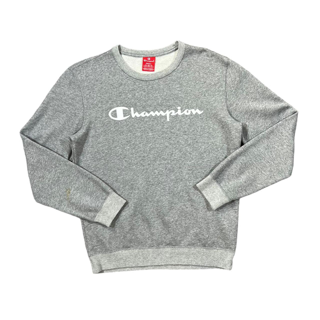 CHAMPION Classic Big Logo Spellout Graphic Grey Crewneck Sweatshirt