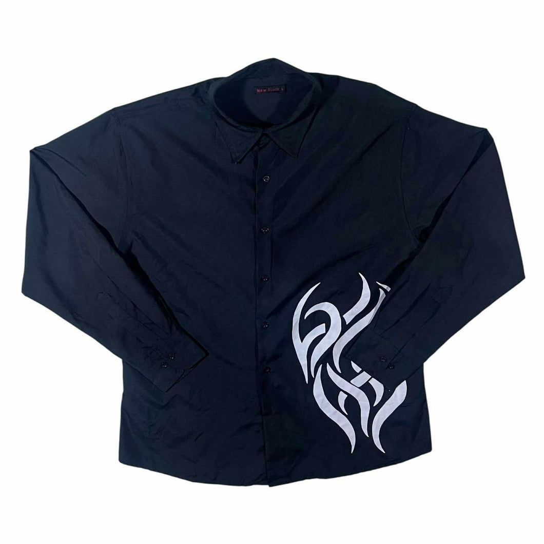 Early 00's New Roads Gothic Y2K Tribal Patterned Black Long Sleeve Shirt