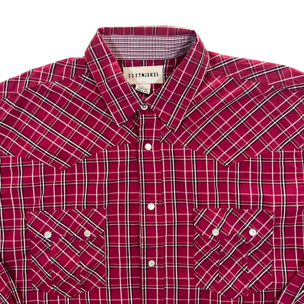 Vintage Cody James Cowboy Western Red Check Popper Button Long Sleeve Shirt