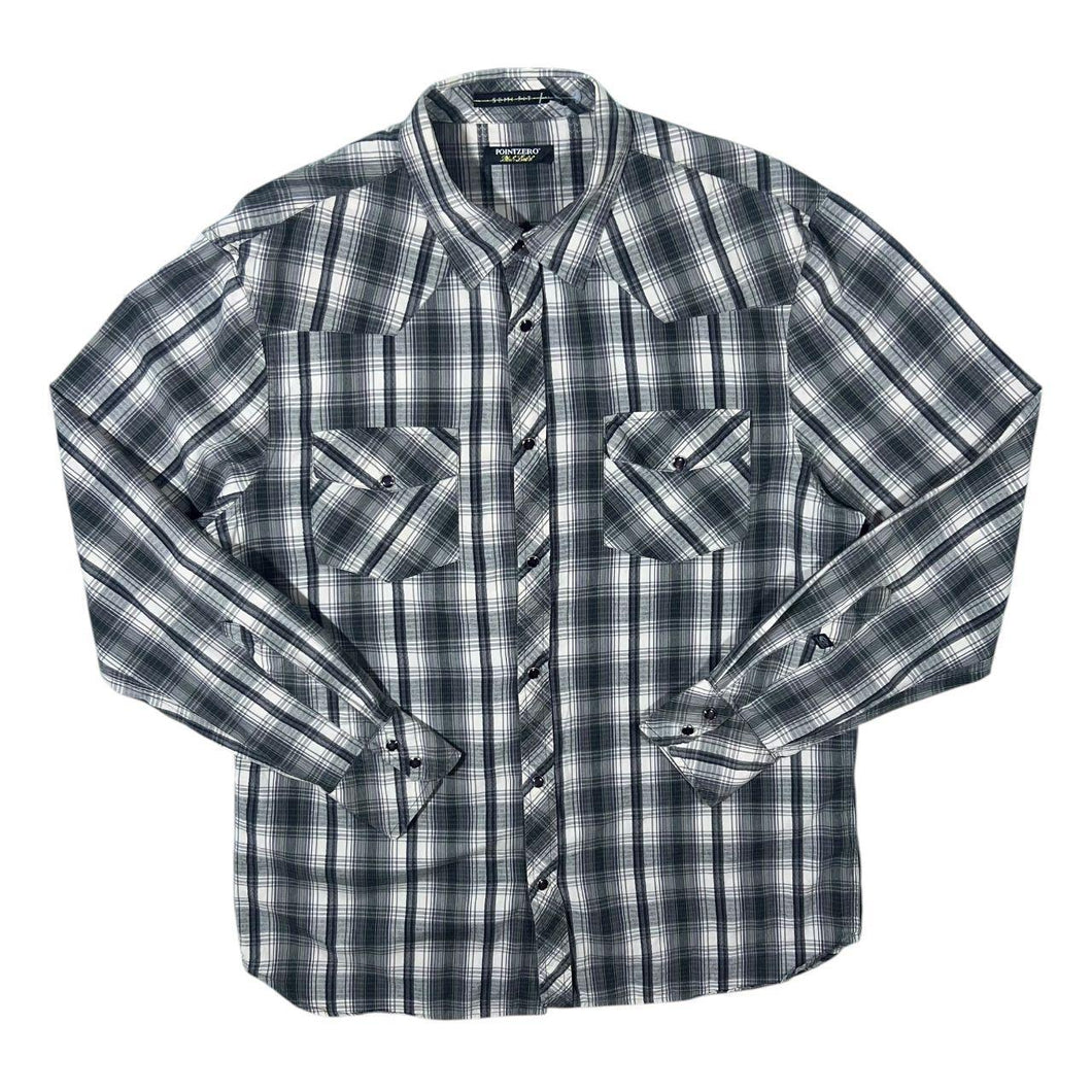 Point Zero Black Label Western Plaid Check Popper Cotton Long Sleeve Shirt