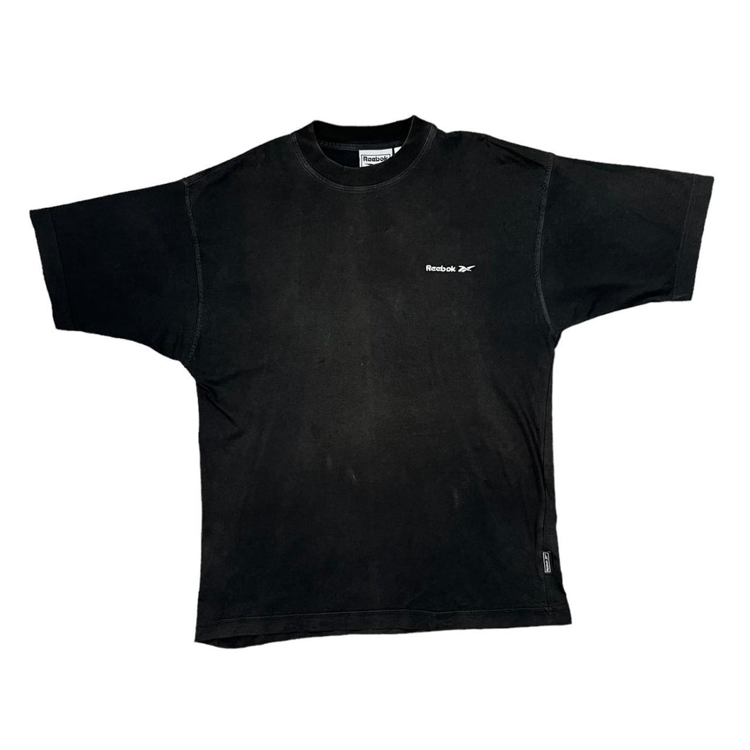 Vintage REEBOK ESSENTIALS Classic Embroidered Mini Logo Short Sleeve Faded Cotton T-Shirt