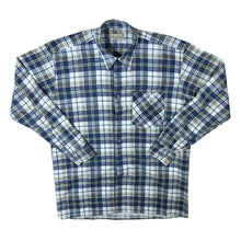 Load image into Gallery viewer, Vintage Mative Blue White Yellow Plaid Check Long Sleeve Cotton Flannel Shirt
