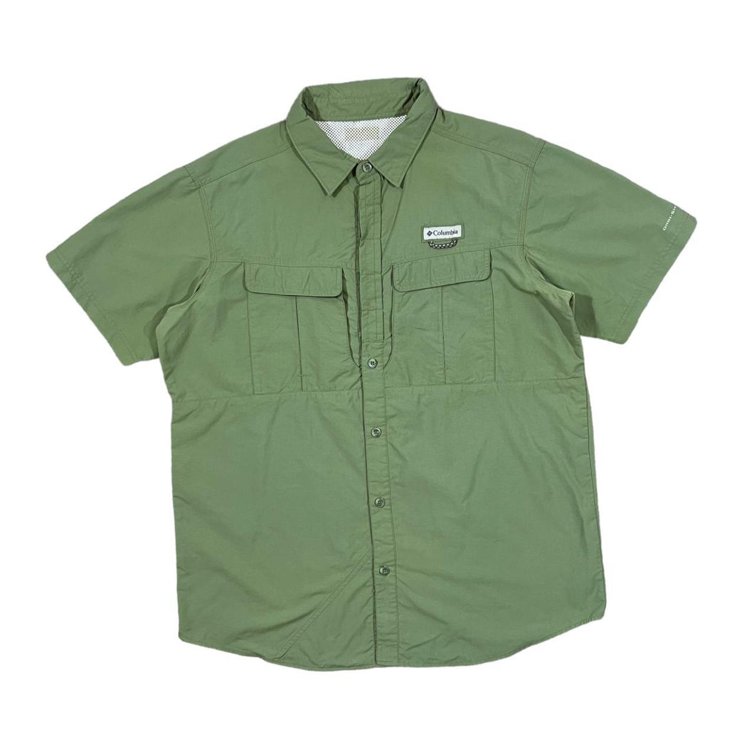 COLUMBIA SPORTSWEAR Omni-Shield Khaki Green Outdoor Utility Short Sleeve Tactel Polyamide Shirt