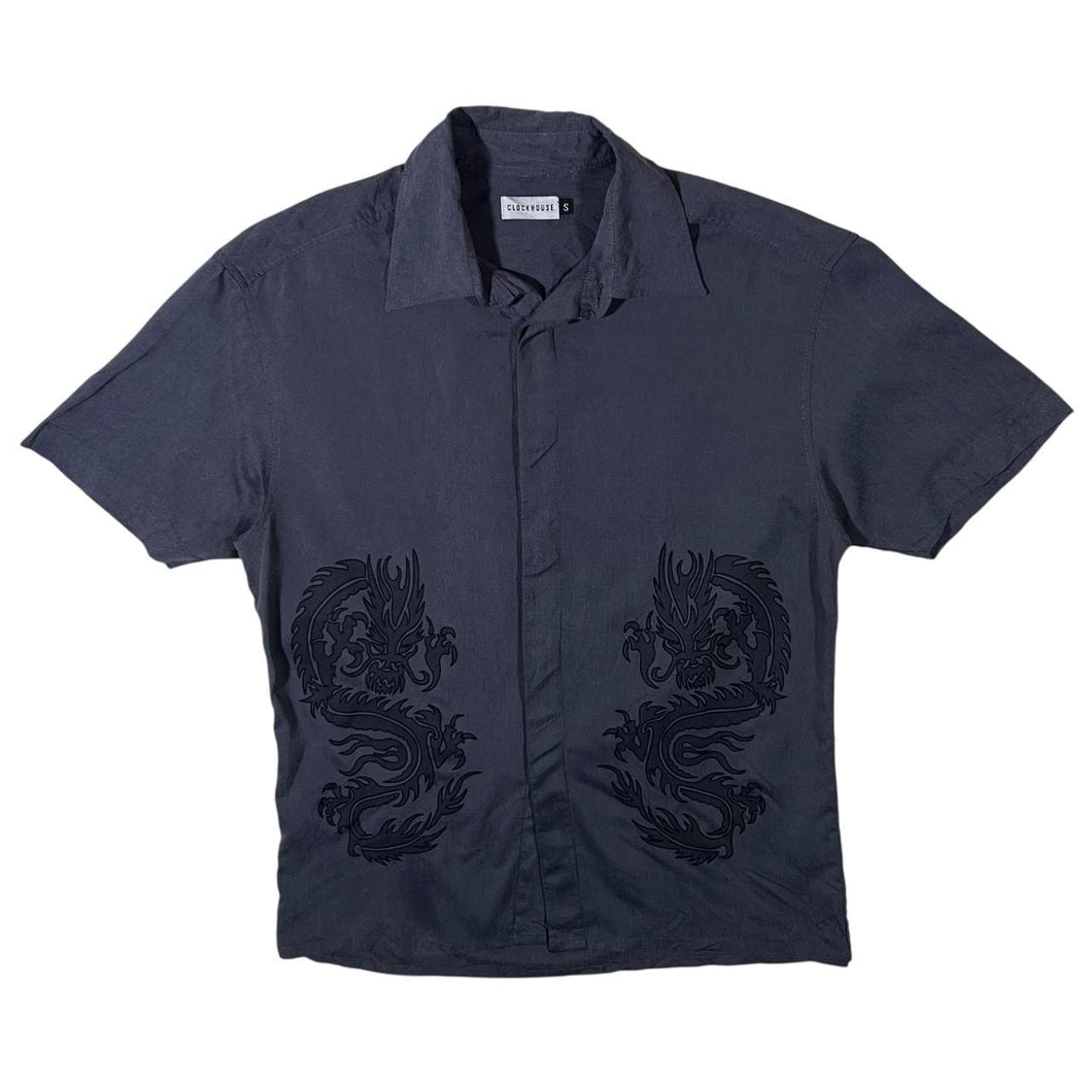 Early 00's Clockhouse Gothic Y2K Tribal Dragon Graphic Grey Short Sleeve Shirt