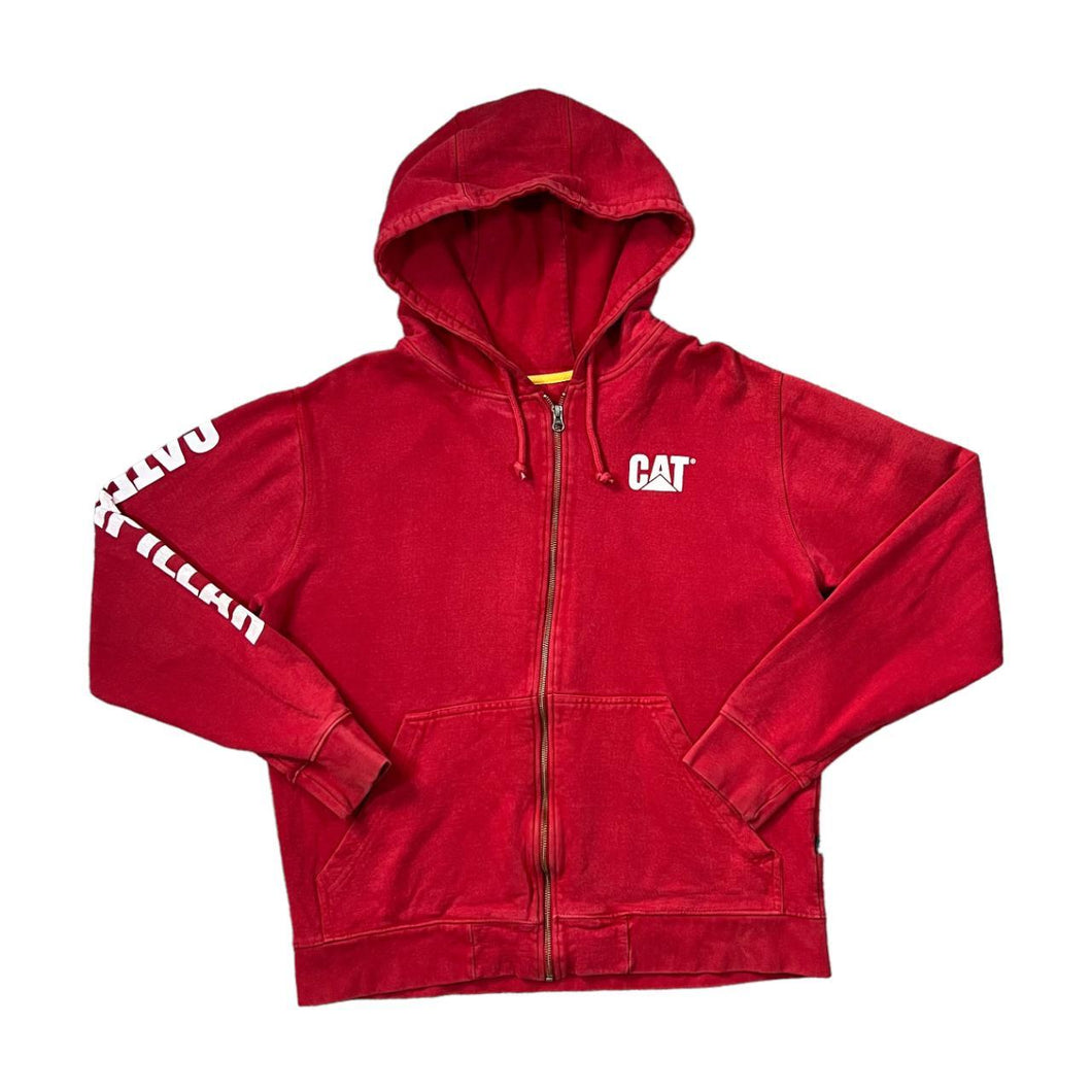 CAT Caterpillar Classic Logo Spellout Graphic Red Zip Hoodie