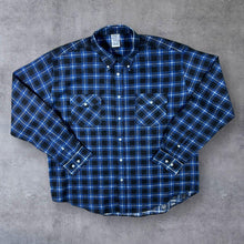 Load image into Gallery viewer, Vintage TOM Blue Black White Plaid Check Long Sleeve Cotton Flannel Shirt
