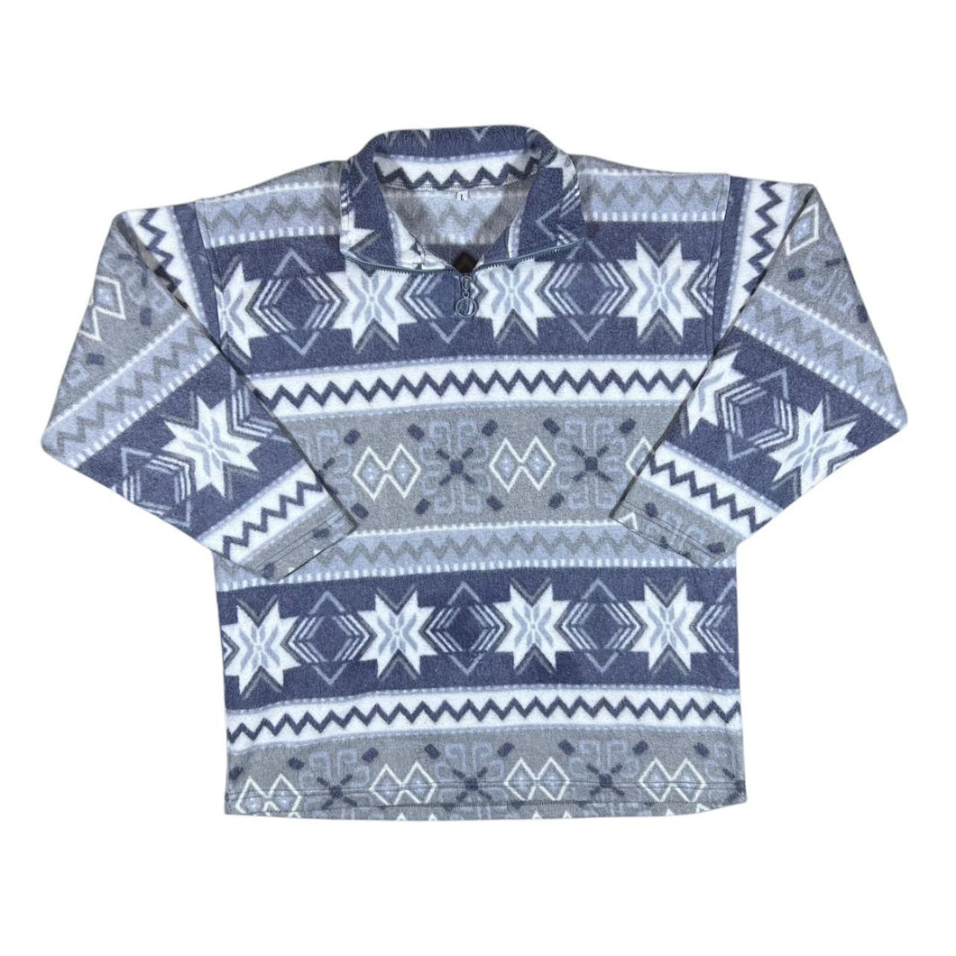 Vintage Festive Winter Crazy Patterned 1/4 Zip Pullover Fleece Sweatshirt