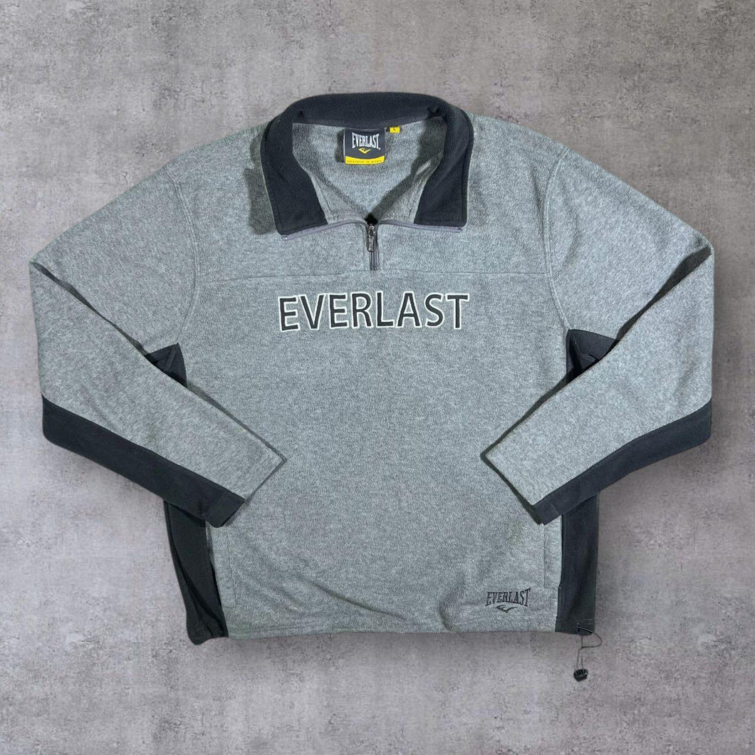 Everlast Embroidered Big Spellout Grey 1/4 Zip Pullover Fleece Sweatshirt