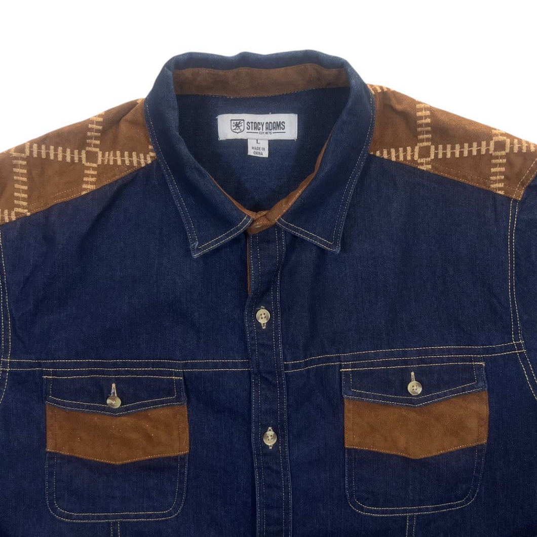 Stacy Adams Cowboy Western Dark Blue Denim Long Sleeve Shirt