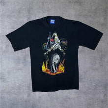 Load image into Gallery viewer, Vintage American Style Gothic Biker Wolf Flames Graphic Black T-Shirt
