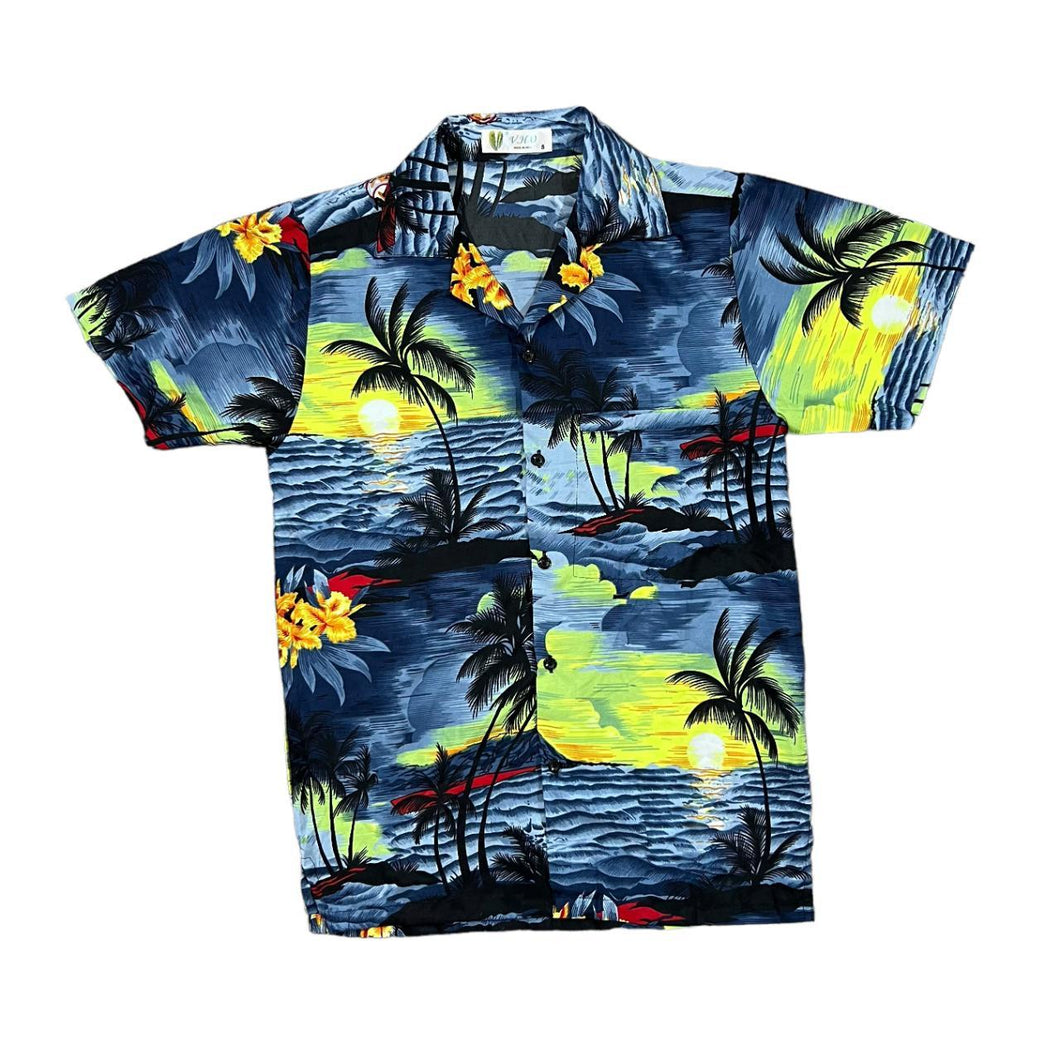 V.H.O Made In India Tropical Hawaiian Festival Patterned Short Sleeve Polyester Shirt