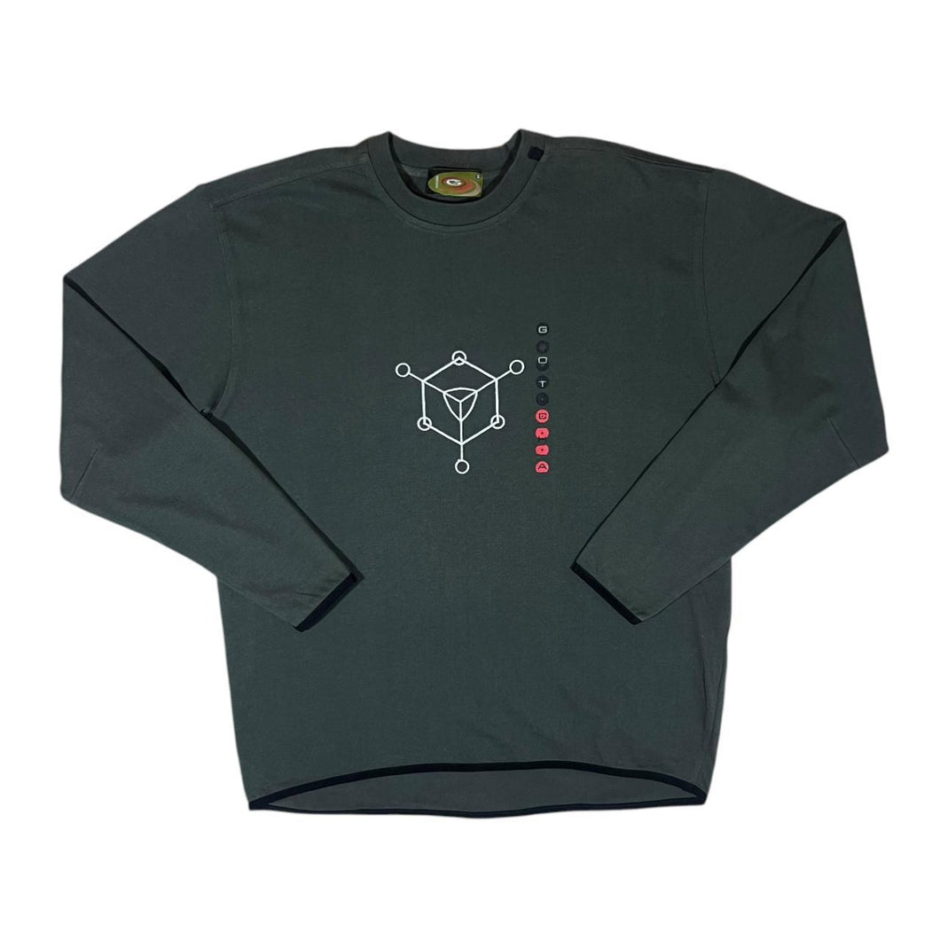 GOTCHA Embroidered Logo Y2K Surfer Skater Long Sleeve Dark Olive T-Shirt