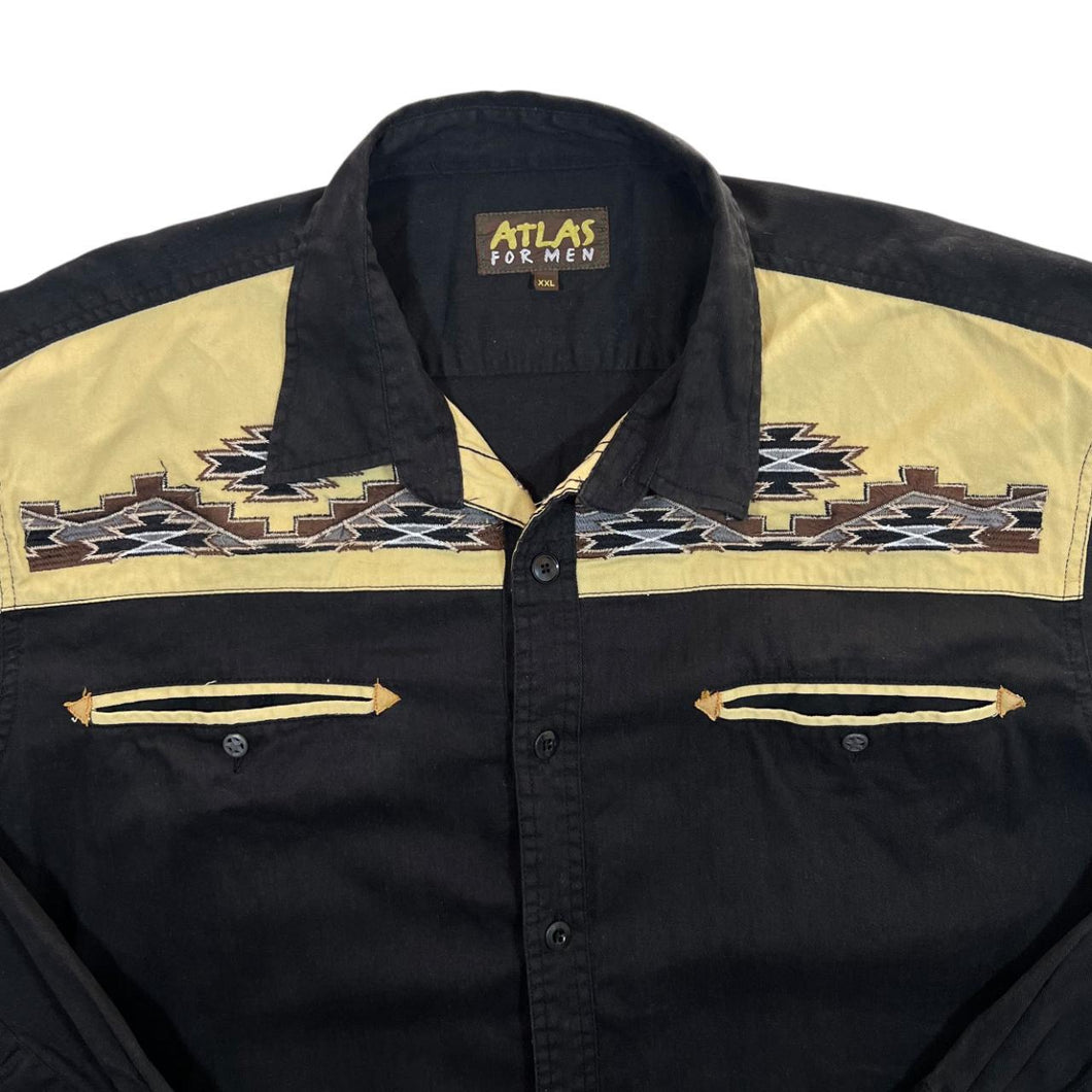 Early 00's Atlas For Men Cowboy Western Embroidered Aztec Patterned Long Sleeve Shirt