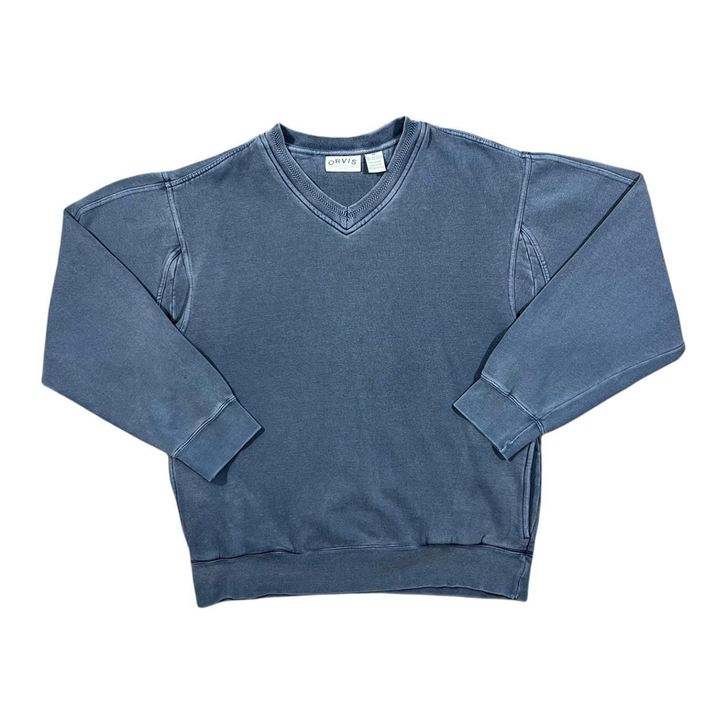 Early 00's ORVIS Classic Basic Washed Blue V-Neck Sweatshirt