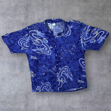 Load image into Gallery viewer, Early 00's Goth Y2K Traditional Dragon Patterned Blue Short Sleeve Shirt
