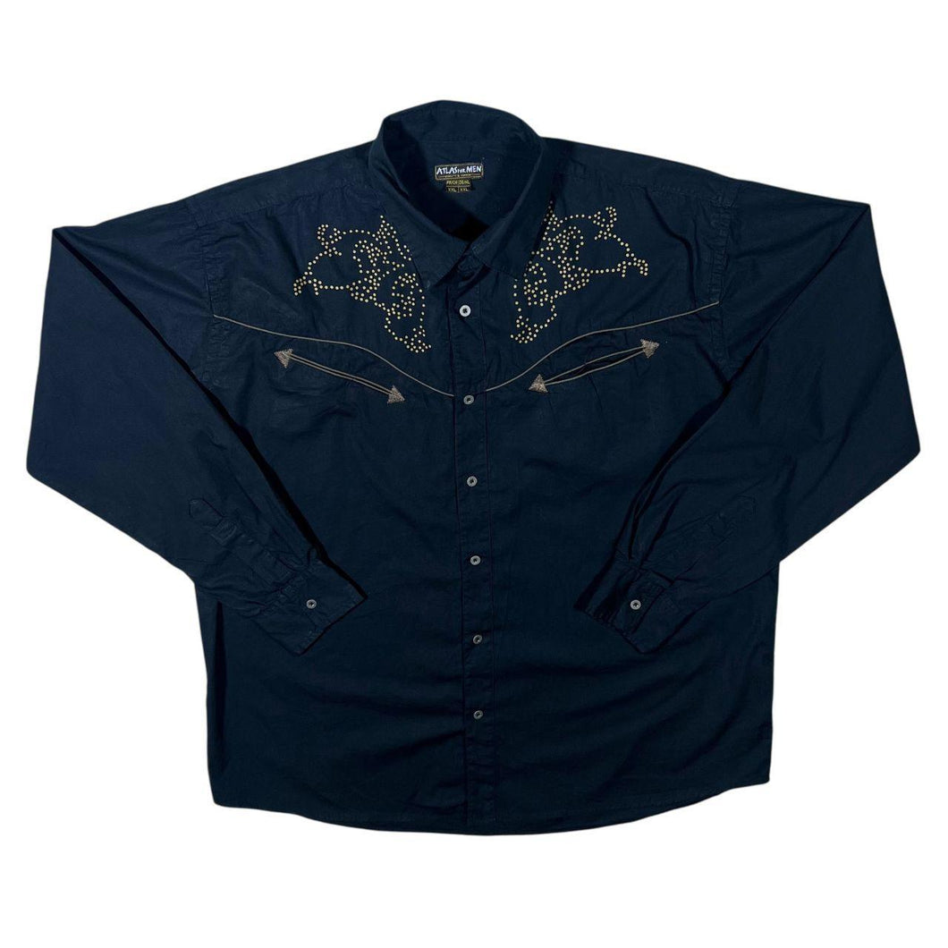 Atlas For Men Cowboy Western Black Long Sleeve Cotton Shirt