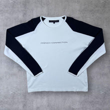 Load image into Gallery viewer, French Connection Classic Spellout Black White Raglan Long Sleeve T-Shirt
