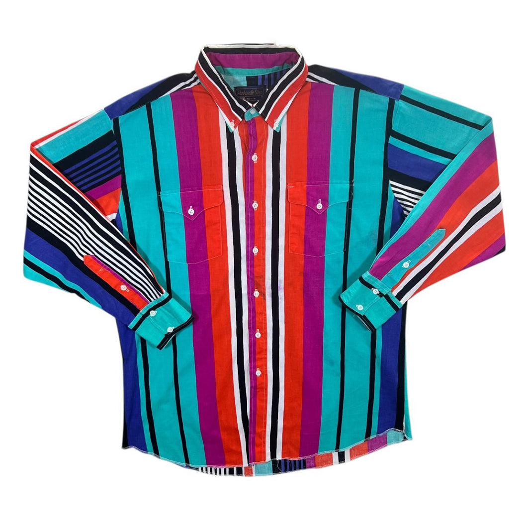 Vintage Panhandle Slim Made In USA Striped Cowboy Western Long Sleeve Button-Up Shirt